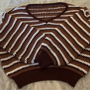 Shein Curve 1XL Brown and White Striped Cropped Sweater